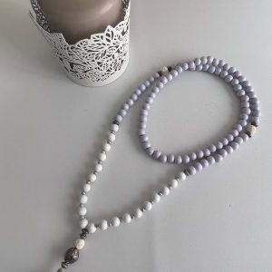 Japamala Blanco y Lila - Mala artesanal de 108 cuentas