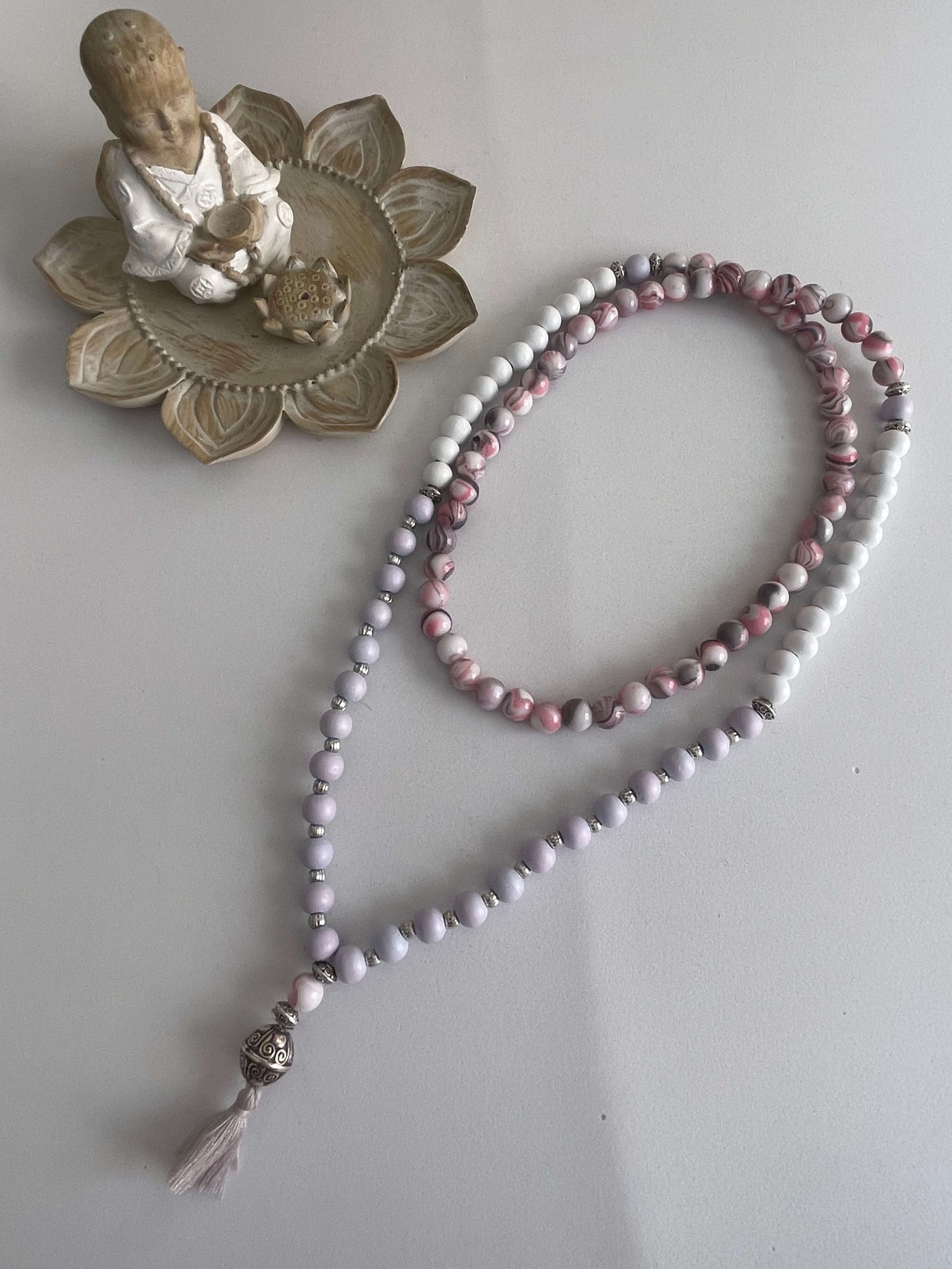 Japamala en Madera y Cuentas de Vidrio - Mala de 108 cuentas artesanal